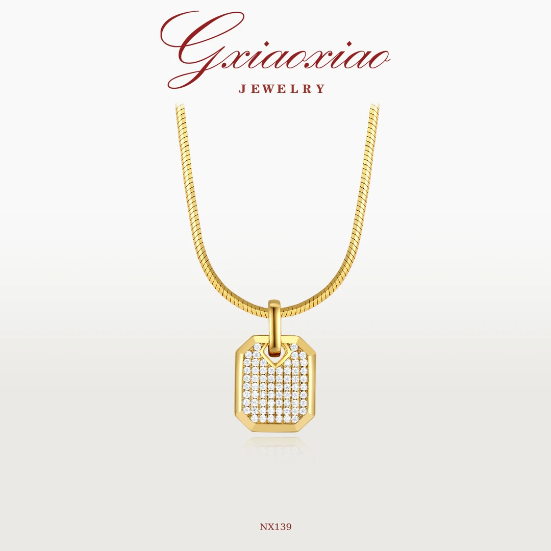 G XIAOXIAO 镀K金 法式轻奢气质高级百搭满镶方形锁骨项链 NX139