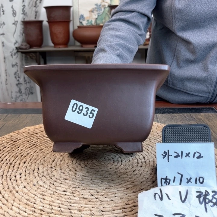 紫砂花盆孤品微瑕紫茄四方0935