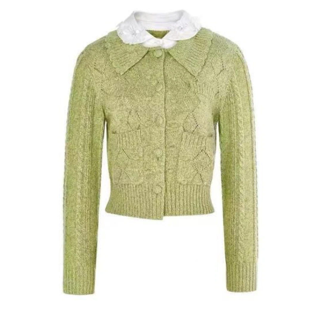 辰辰辰小店时尚绿色针织开衫