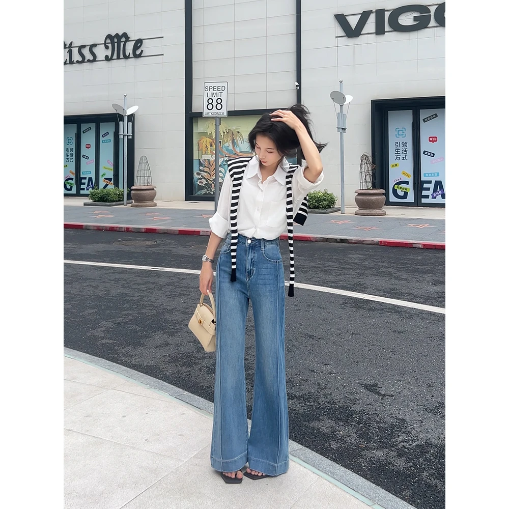 初春新款高腰显瘦阔腿裤宽松直筒百搭不贴腿微喇裤小众女款裤子