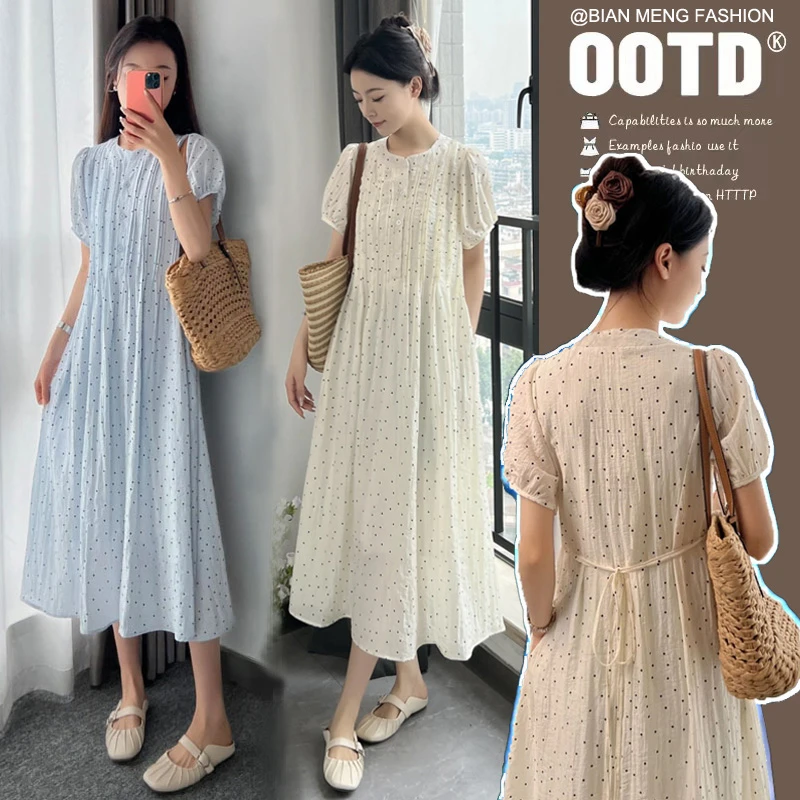 （全阶段）孕妇夏装时尚哺乳波点连衣裙孕妈小清新减龄气质仙女裙子
