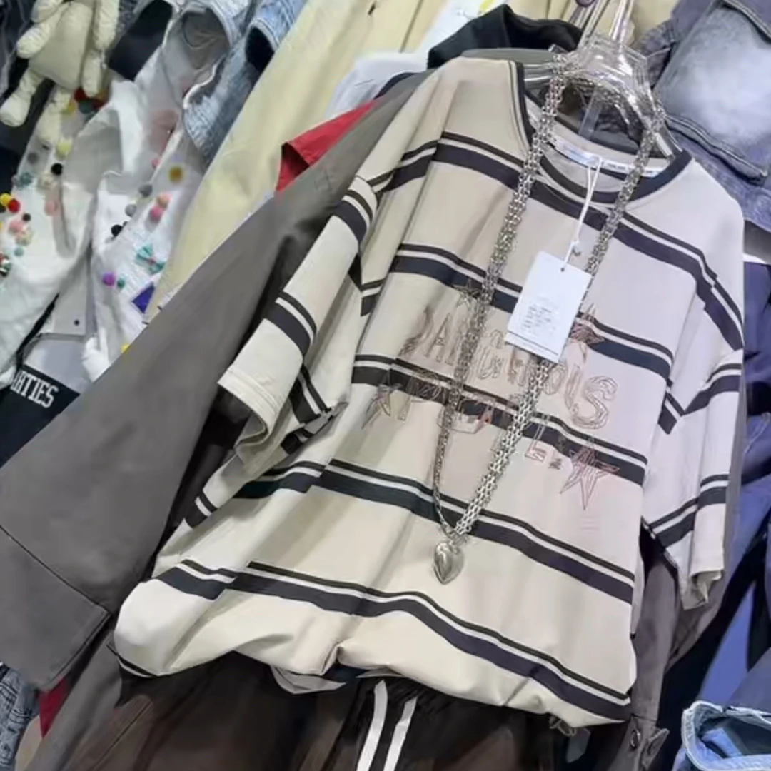 潮牌款条纹男女通用宽松休闲体恤