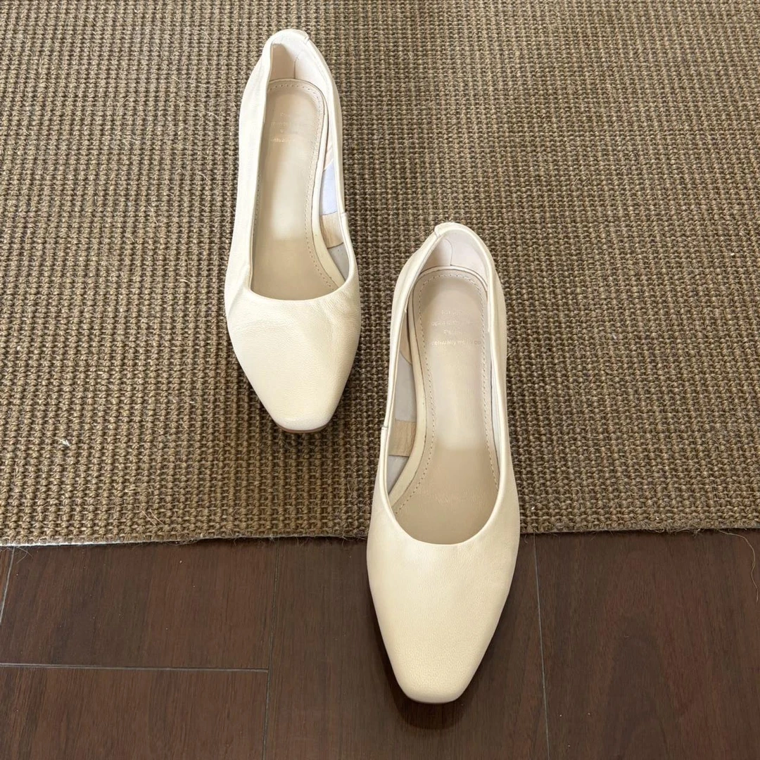屿叁秋【淡人天菜】浅口单鞋女四季真皮方头软底舒适百搭通勤鞋
