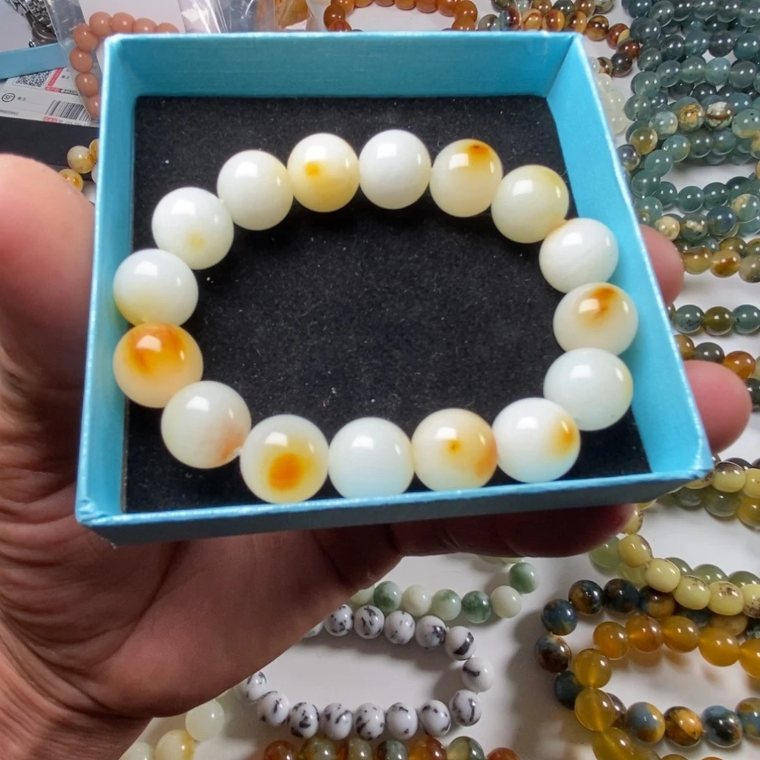 蛇纹石玉未镶嵌手链花玉油脂白精品卡13加无科技油脂料