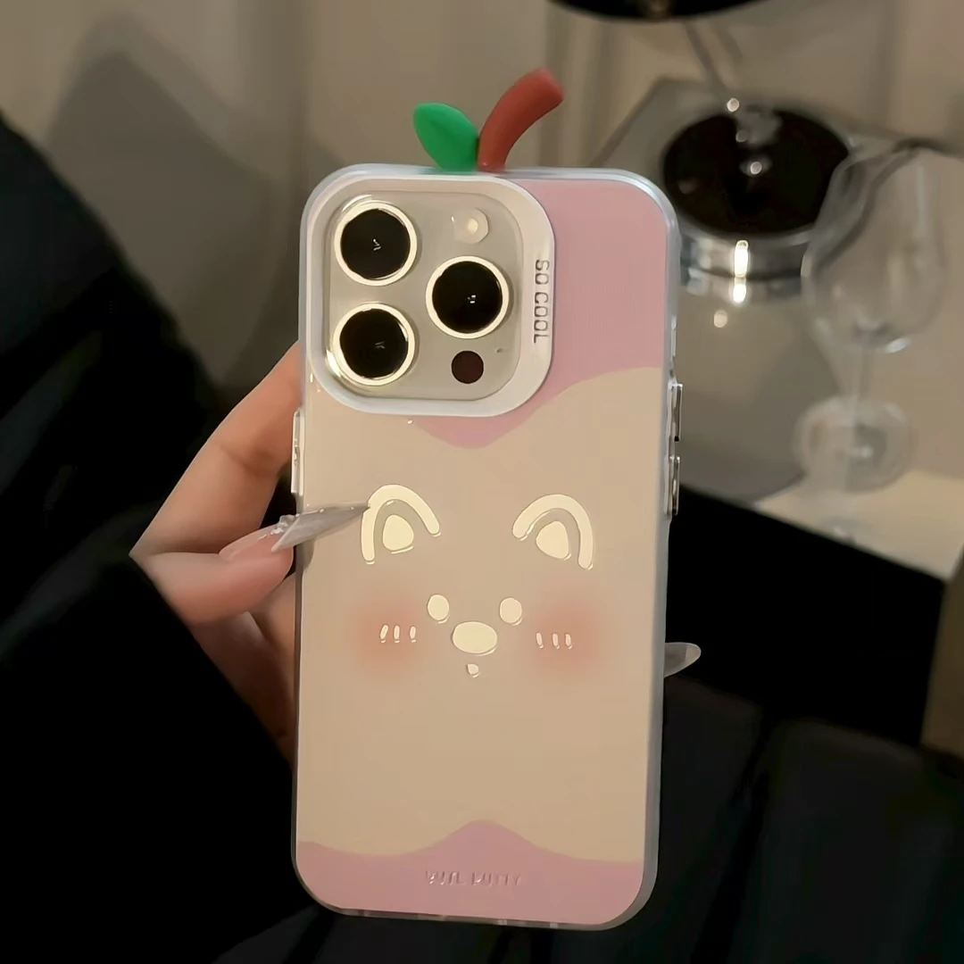 磨砂彩银is树枝苹果小狗适用苹果16华为p70小米15oppo/vivo手机壳