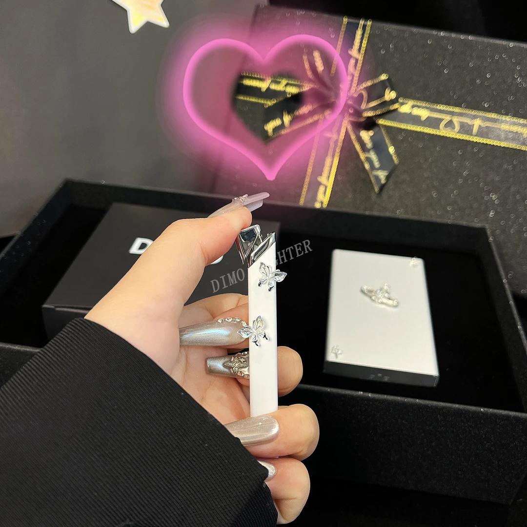 【DIMO】情人节520生日礼物打火机礼盒送女朋友高颜值亮晶幻蝶白条
