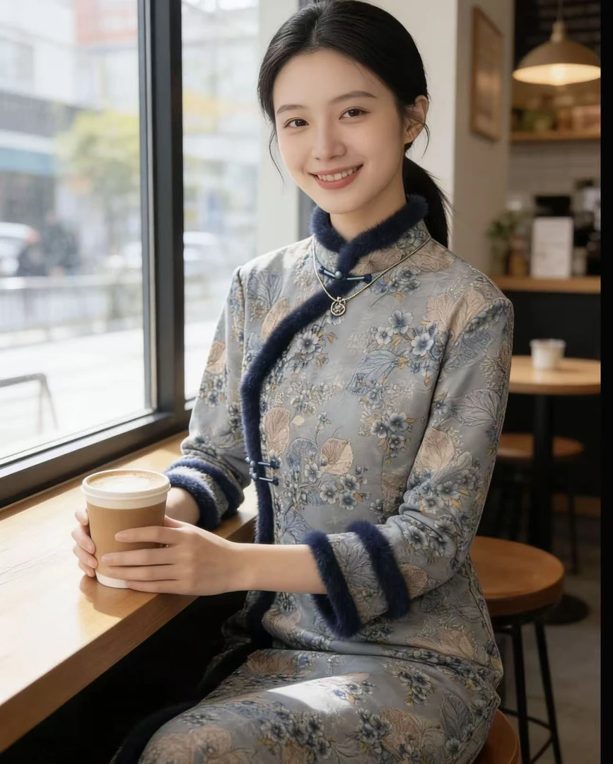 苏州高端【碎牡丹】中式日常印花一字扣常规袖旗袍中国风ins烫金