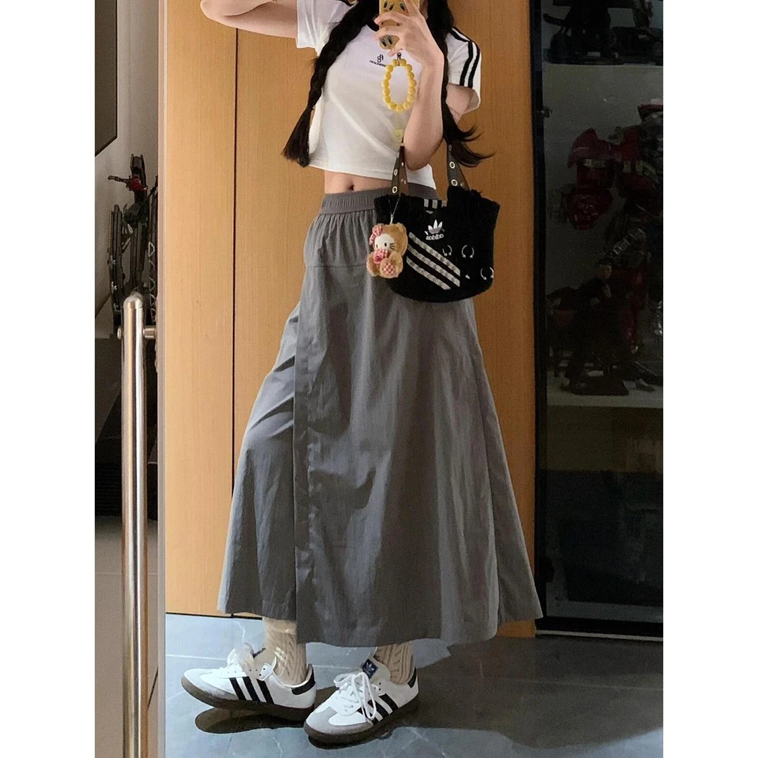 设计感工装裙裤女夏季薄款胖妹妹mm高腰显瘦松紧腰工装抽绳A字裙