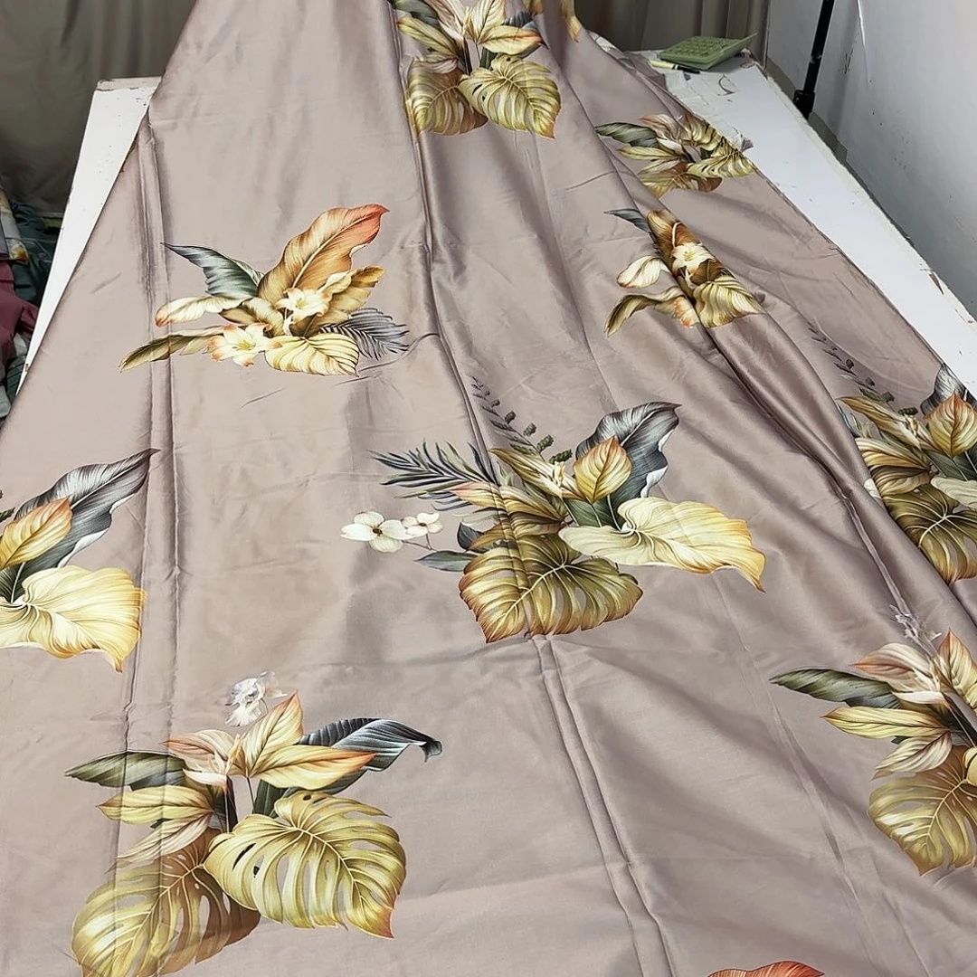 棉6.4米咖色叶子布料