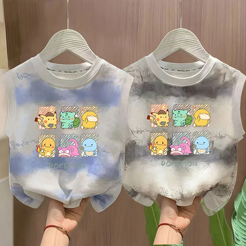 纯棉儿童运动儿童宝宝可爱无袖T恤衫简约中小童背心上衣男童印花