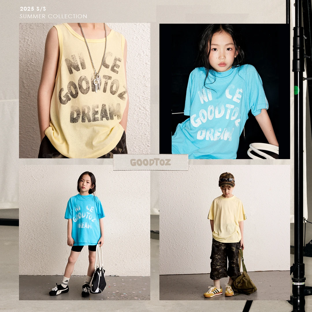 GOOD TOZ 5/1【自在时光】中大童雪花感印花背心撞色压线短袖T恤