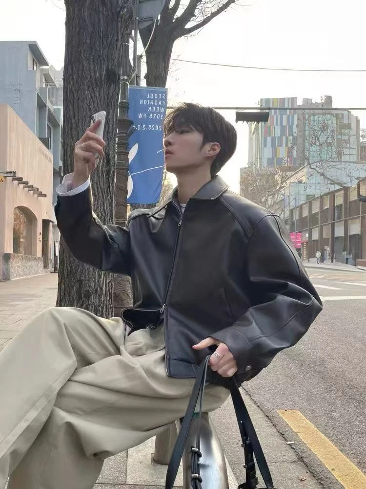 美式复古机车风PU皮夹克男女韩版轻奢风原版皮双拉链秋冬皮衣外套