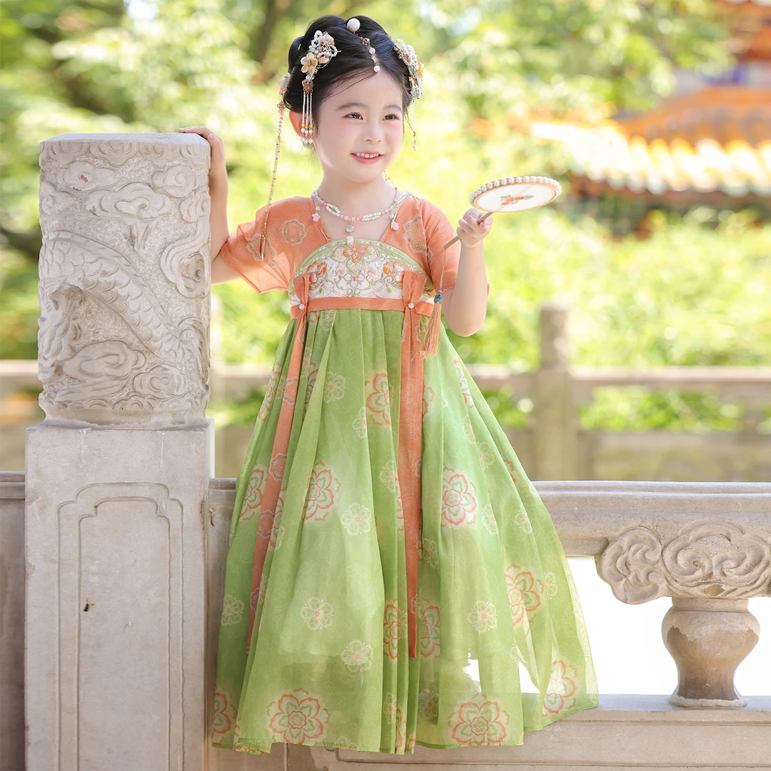 SL3388汉服女童夏季薄款2025新款儿童仙气国风连衣裙女孩古装裙子