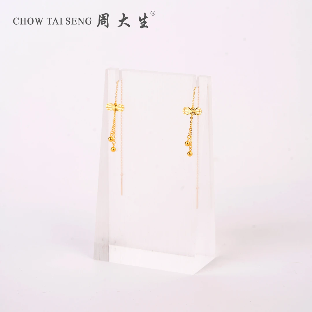 Chow Tai Seng/周大生蝴蝶结流苏足金耳线 2.47g 192号