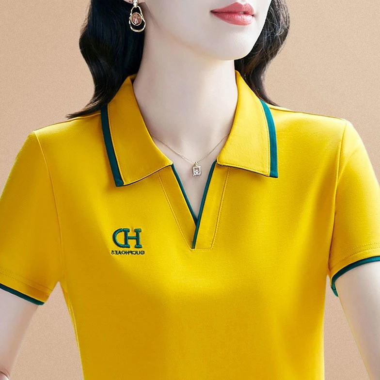 翻领短袖t恤女夏季高端品牌时尚百搭刺绣上衣宽松休闲运动polo衫