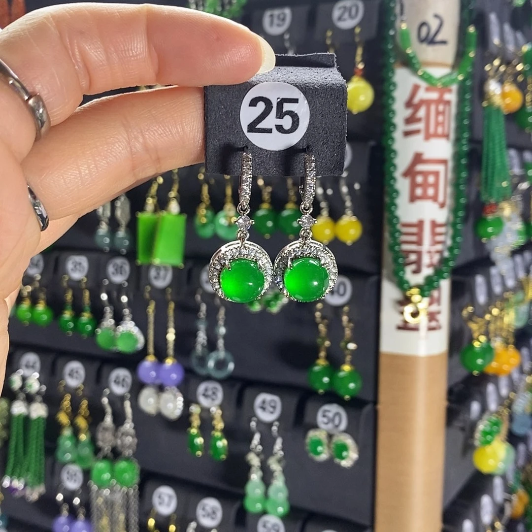 银S925镶嵌翡翠耳饰25