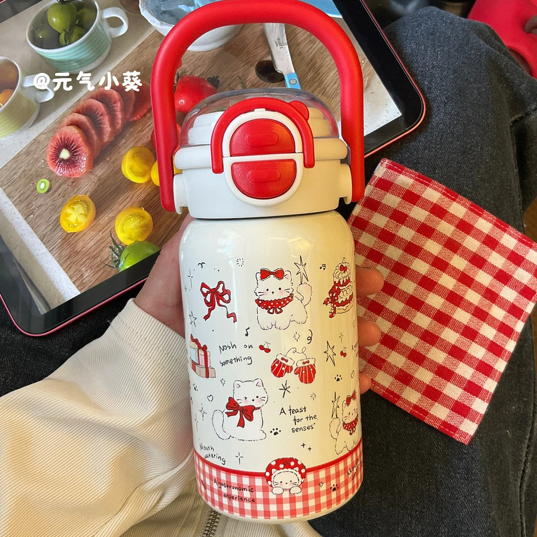 不去花新款儿童可爱保温杯吸管双饮便携316不锈钢高颜值水杯