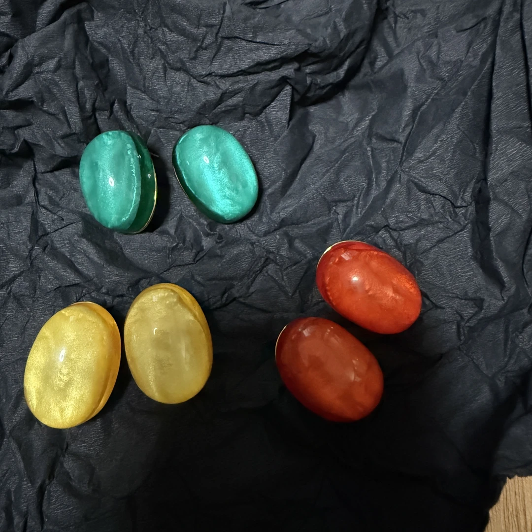 铜合金树脂耳饰 （水果糖）彩色复古小众椭圆大耳钉耳饰博主推荐