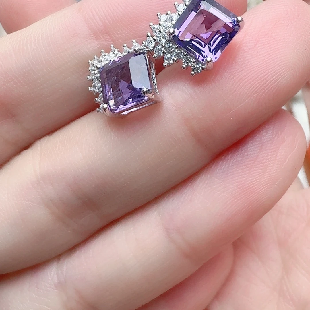 水晶耳饰银S925镶嵌耳钉A74