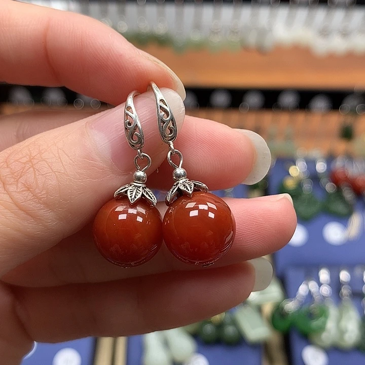 玛瑙/玉髓银S925镶嵌耳环12左右