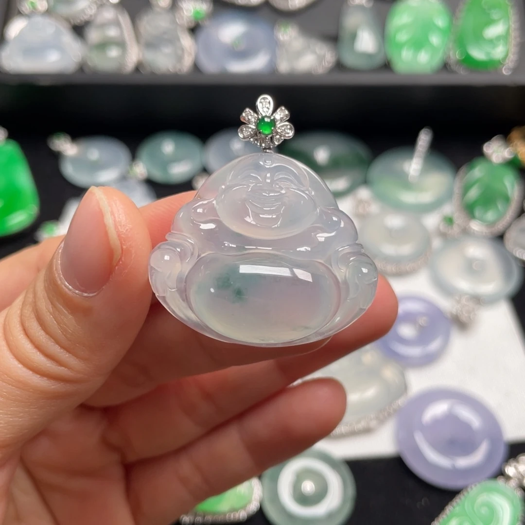 翡翠颈饰18K金镶嵌佛公