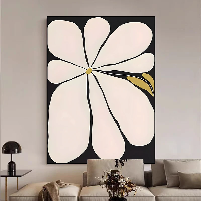 侘寂风艺术客厅装饰画高级感抽象中古挂画咖色花卉轻法式沙发背景