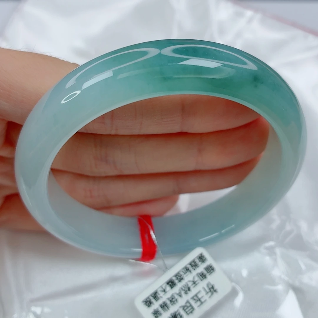 翡翠未镶嵌手镯56正圈，冰润蓝紫底，飘色特别，意境美，034