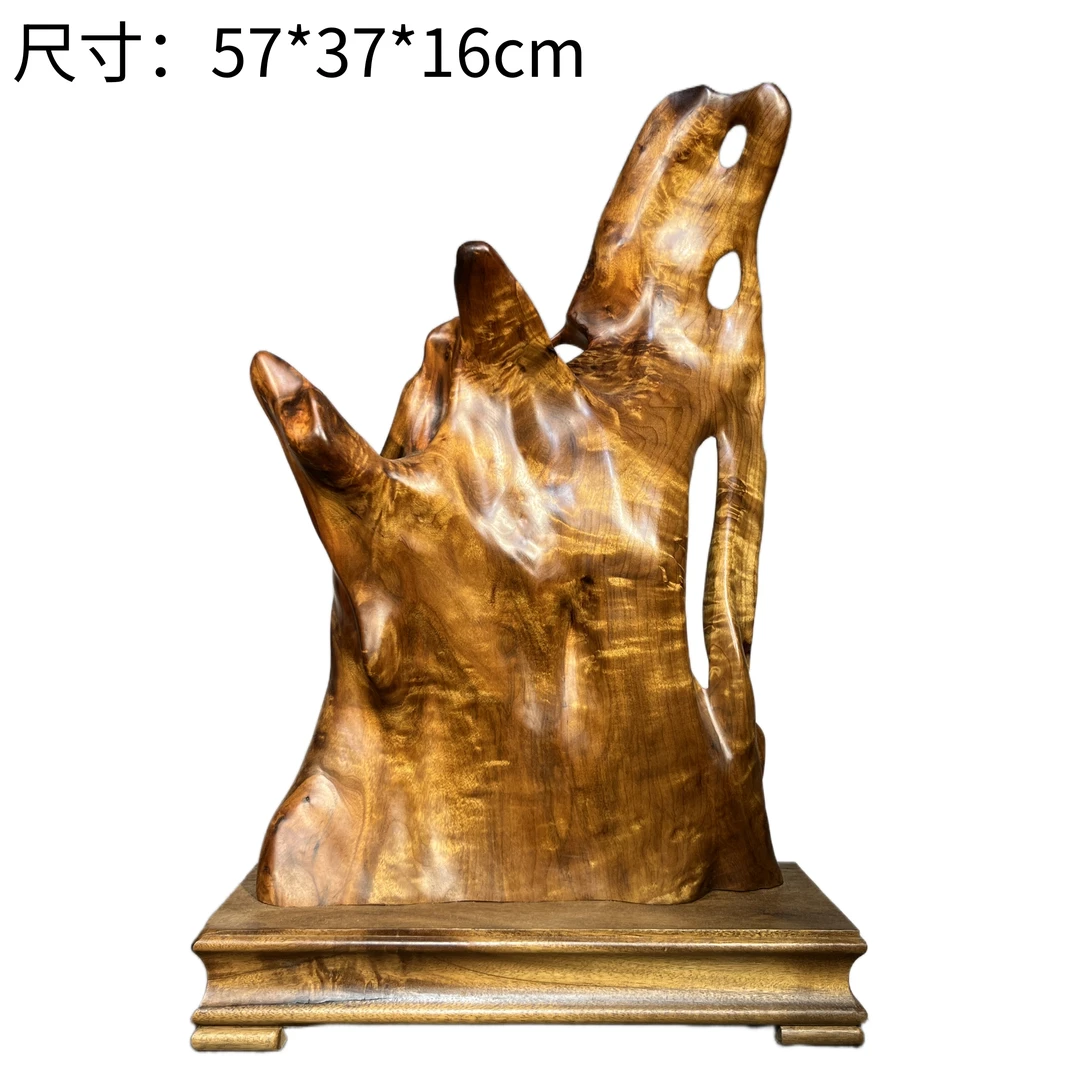 高57cm花纹油性好，金丝楠枯木老料（小叶桢楠），无漆无色底座胡桃木