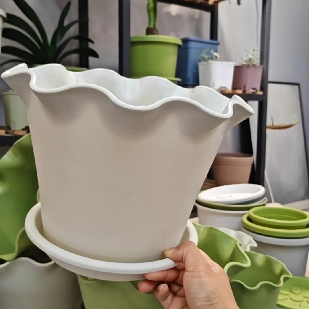 荷叶边外口径28，米色带托五个