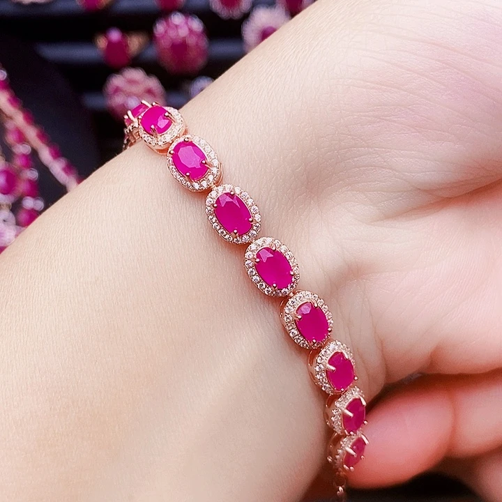 红宝石银S925镶嵌手链