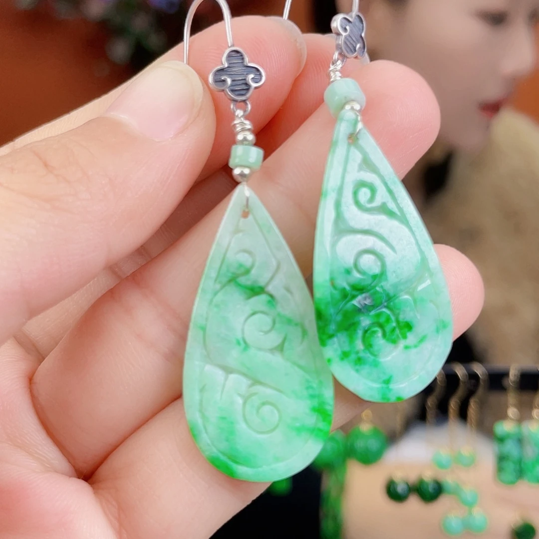 翡翠银S925镶嵌耳饰