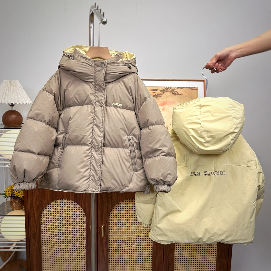 （小江南）2025抗冻双面穿加厚保暖休闲连帽时尚韩版冬季羽绒服47