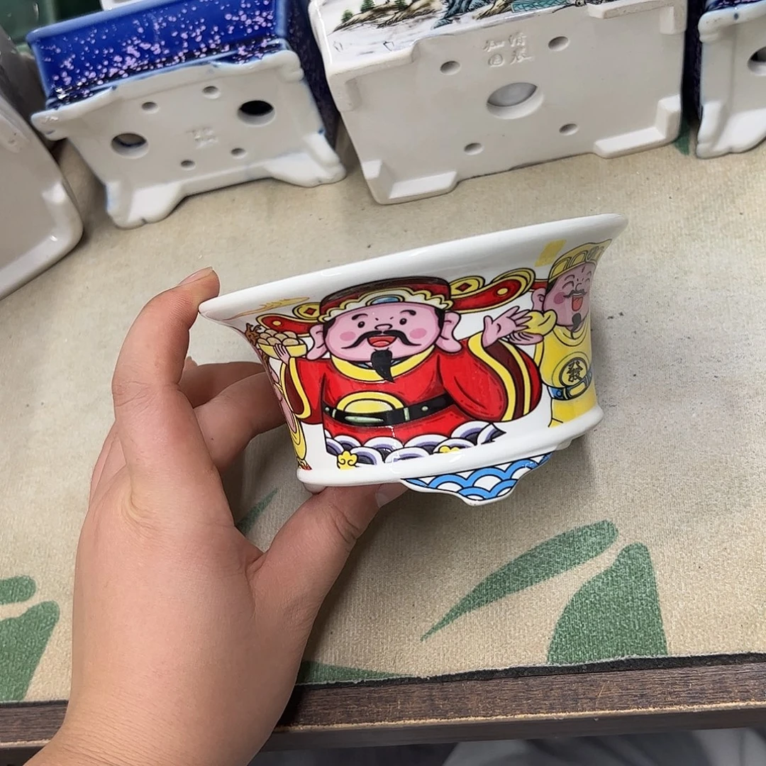 花盆紫砂706号瑕疵13/6.5cm仿手绘财神盆