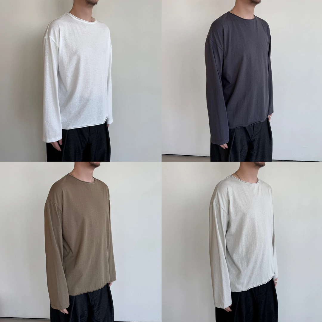 Anniehall25ss 防晒凉感卷边领卷边下摆 竹节棉质感长袖T恤