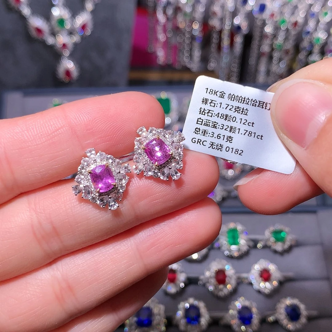 【闪购商品】彩色蓝宝石耳钉18K金镶嵌