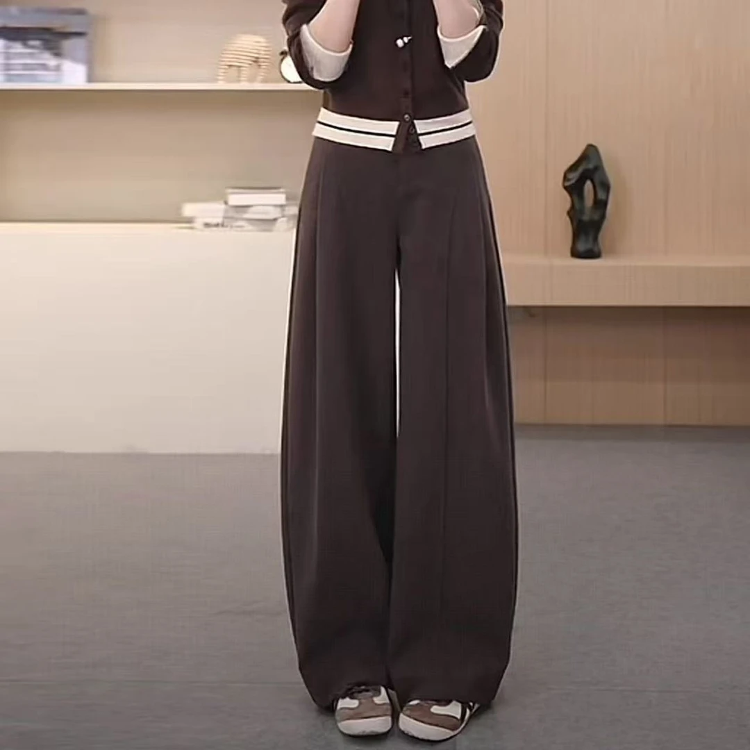 秋冬厚款呢子贝斯裤~糯感休闲裤垂感宽松直筒裤显瘦阔腿裤女5815