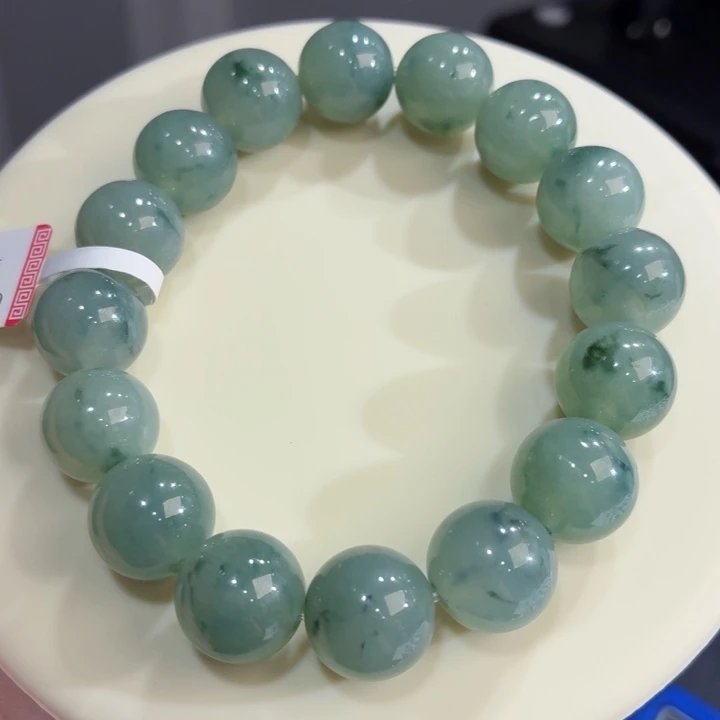 未镶嵌手链翡翠冰胶绿底飘花卡布13.5