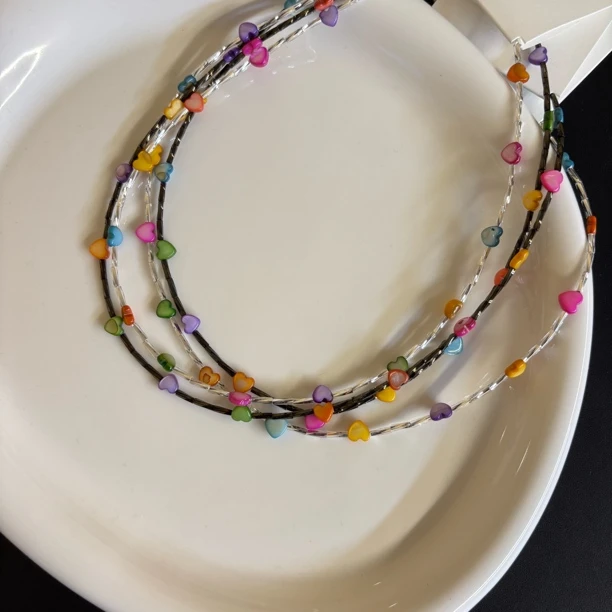 合金皮质项链 韩国东大门 暖暖夏日彩色爱心项链（no退换）