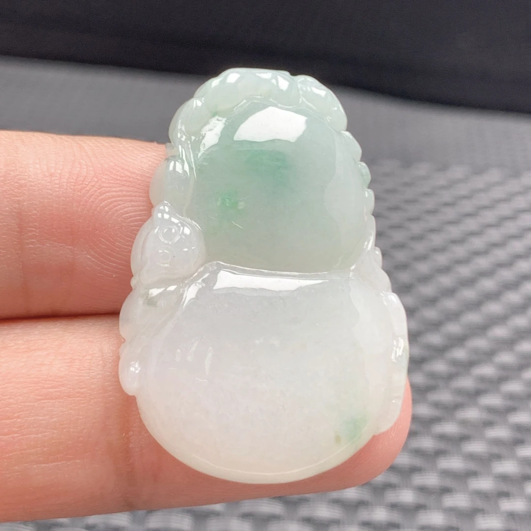 缅甸天然a货翡翠玉石葫芦吊坠飘绿冰透猴子如意飘花挂件项坠挂坠