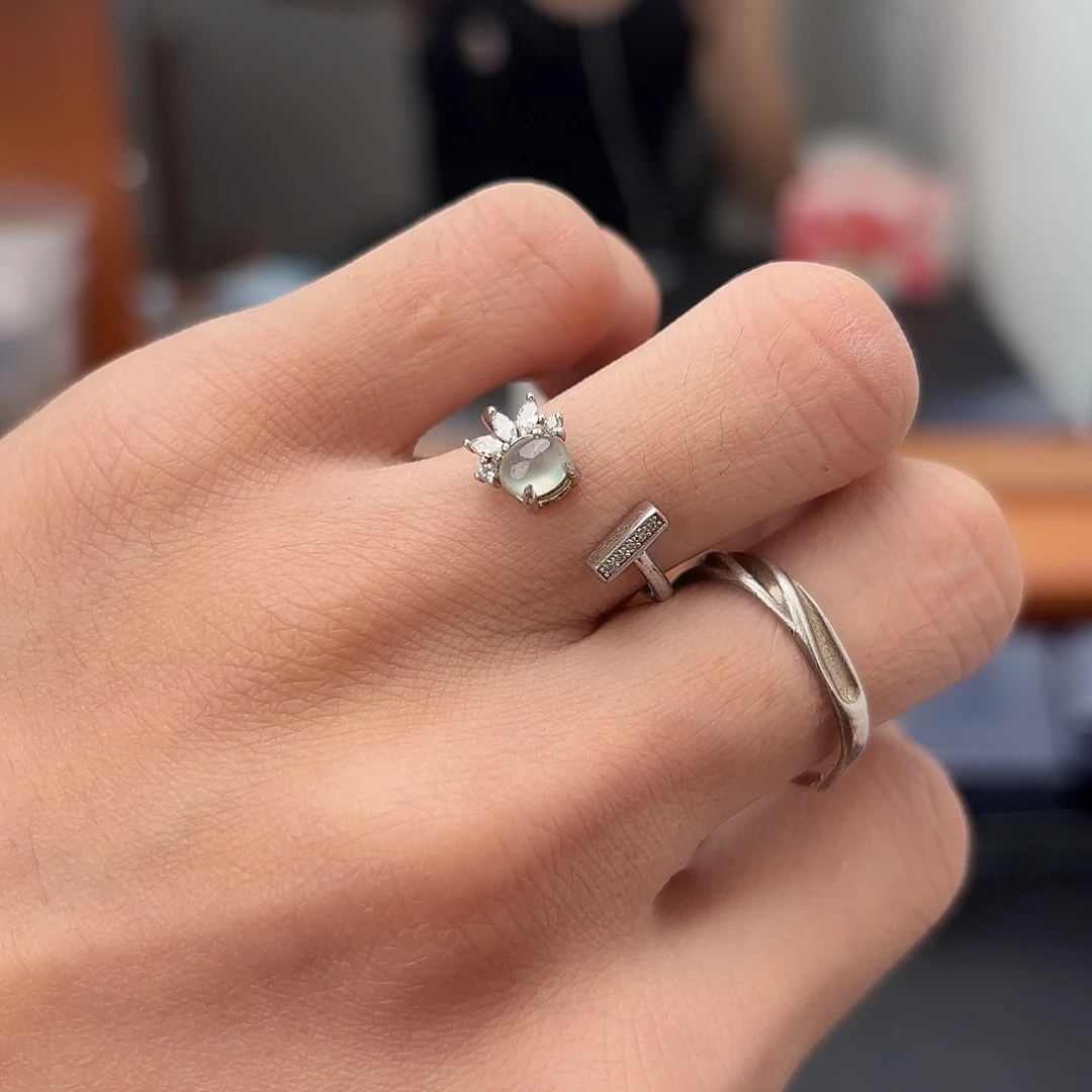 翡翠戒指银S925镀金镶嵌