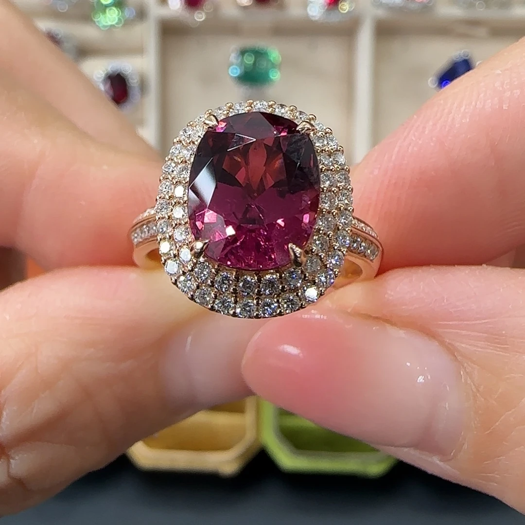 碧玺18K金镶嵌戒指3.68ct