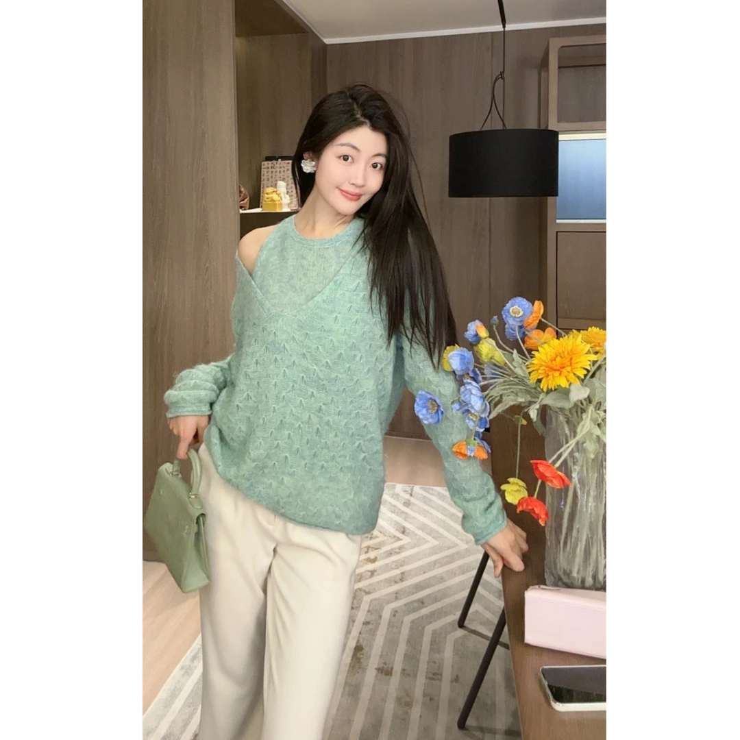 【N·COU】25春新款【显白天花板】V领宽松慵懒两件套毛衣DY31639