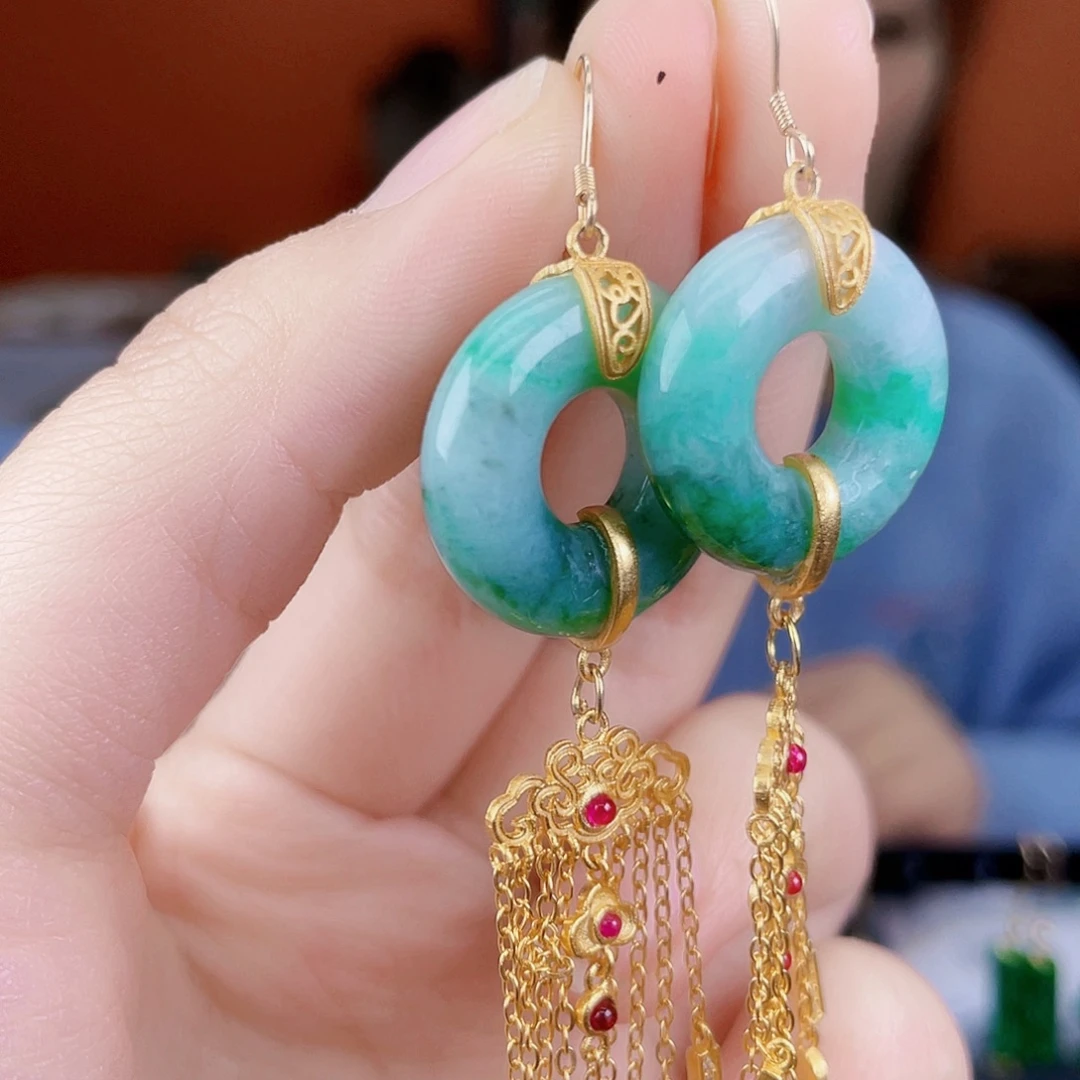 翡翠银S925镶嵌耳饰