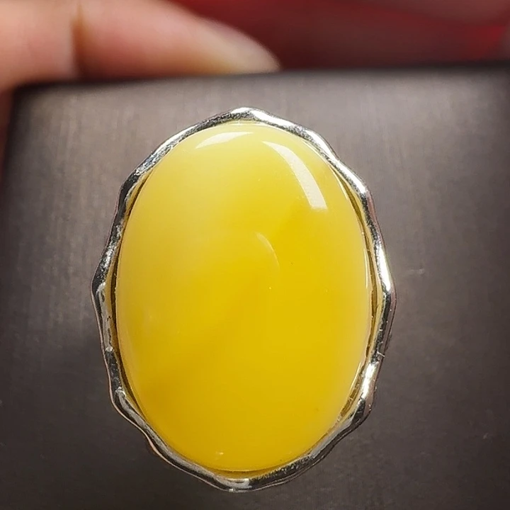 蜜蜡银S925镶嵌戒指戒指