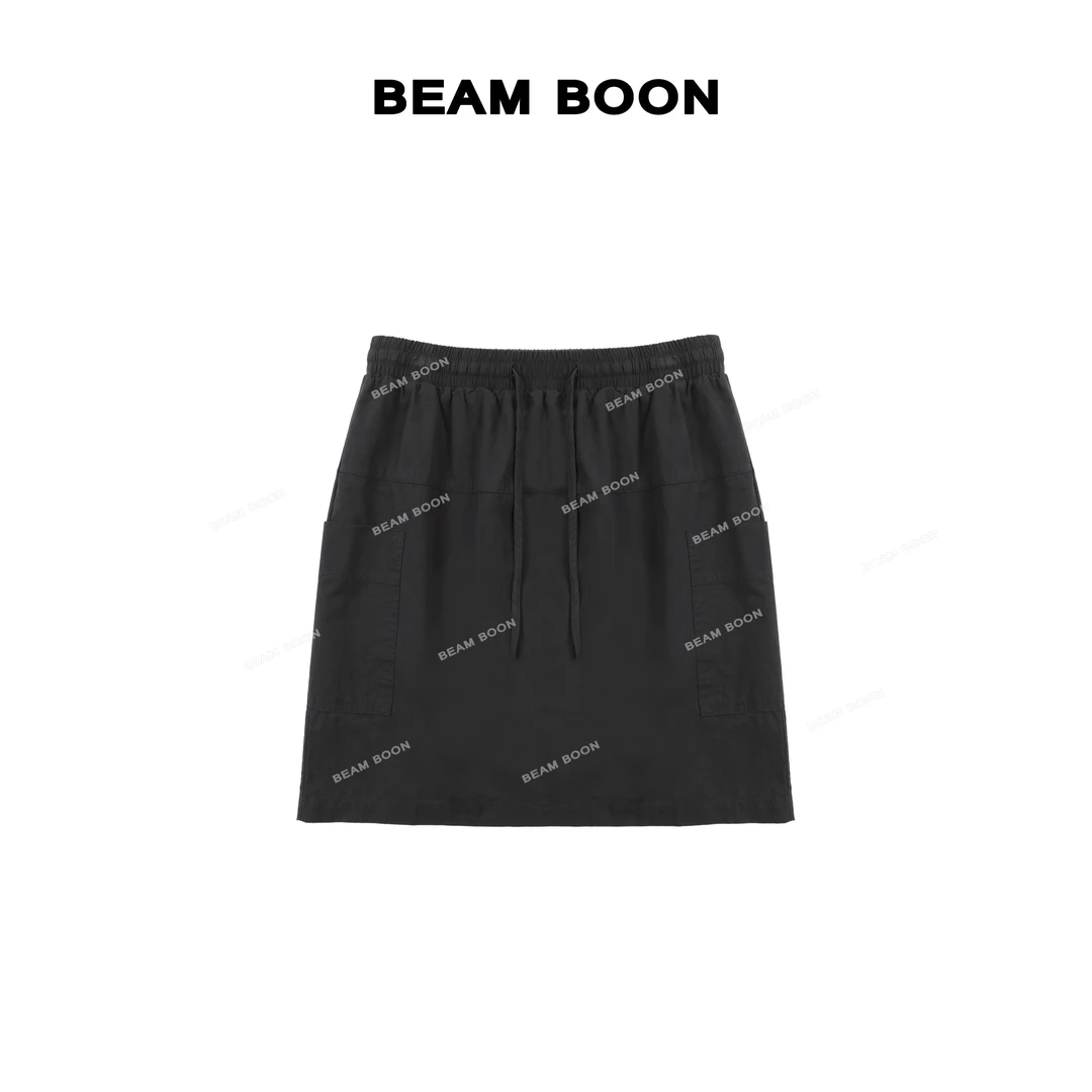 Beam Boon【麦兜半裙】酵洗精棉立裁直筒微廓形松紧抽绳工装风短裙