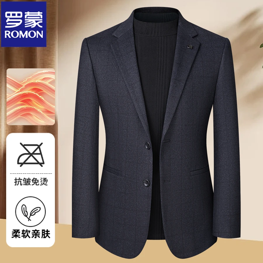 【磨毛格纹单西】罗蒙男士西服质感商务修身透气抗皱春秋休闲西装