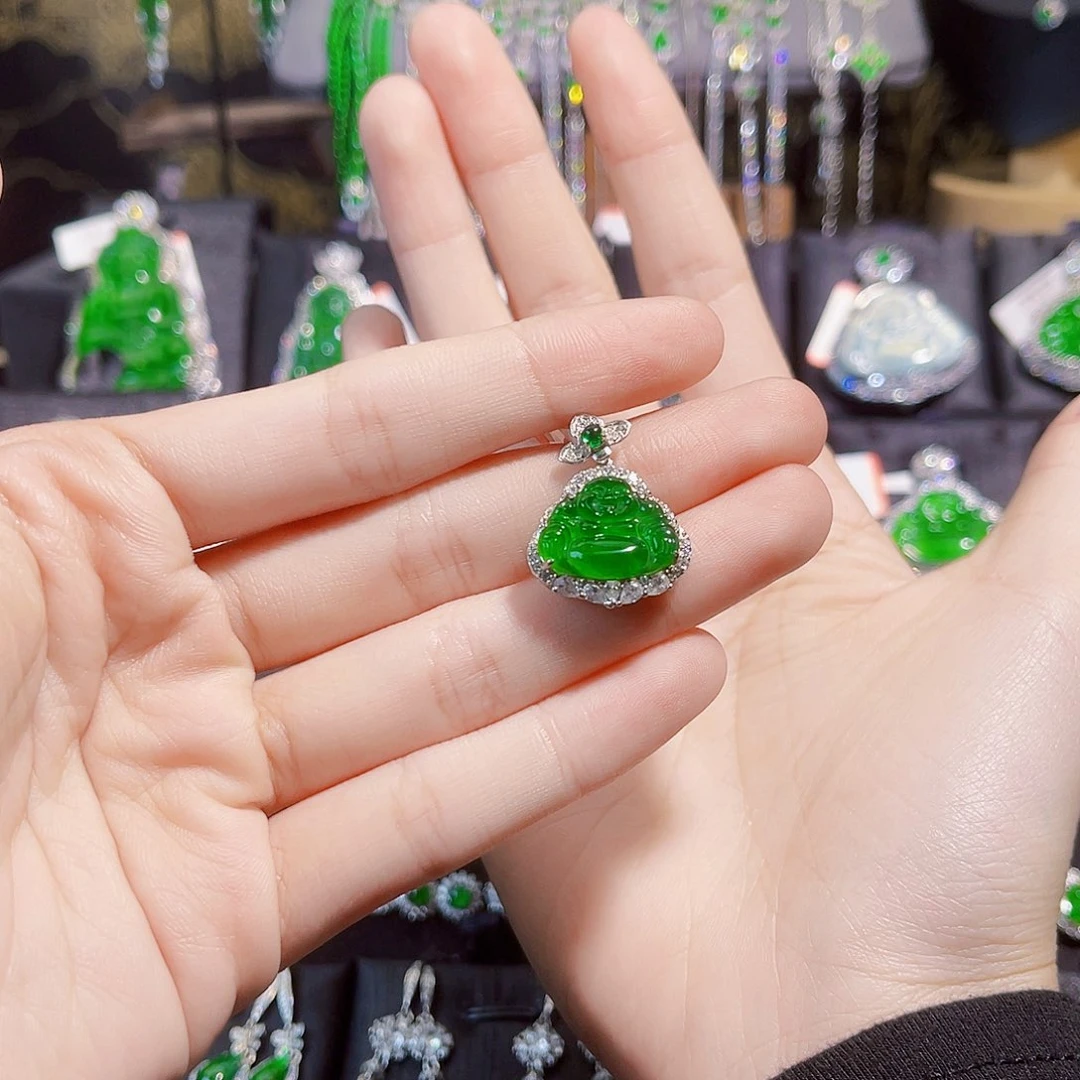 翡翠吊坠(不含链)银S925镶嵌北**笙佛公