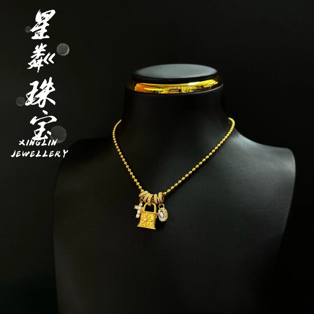 【花花锁包项链】足金999黄金5G温柔风ins风项链