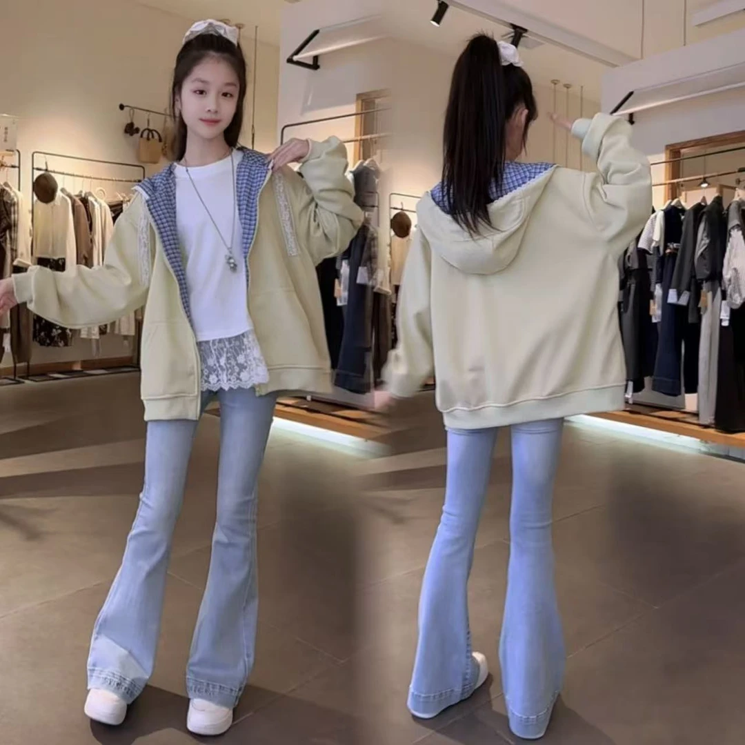 女童2025新款外套上衣宽松中大童春秋季百搭喇叭裤洋气女孩时髦潮