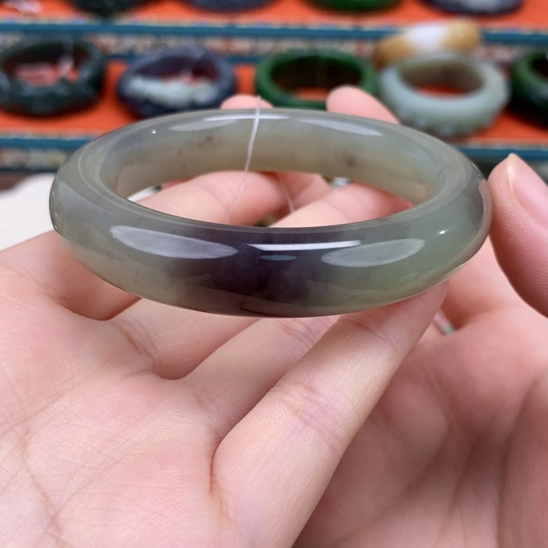 和田玉手镯未镶嵌冰底紫翠手镯55#